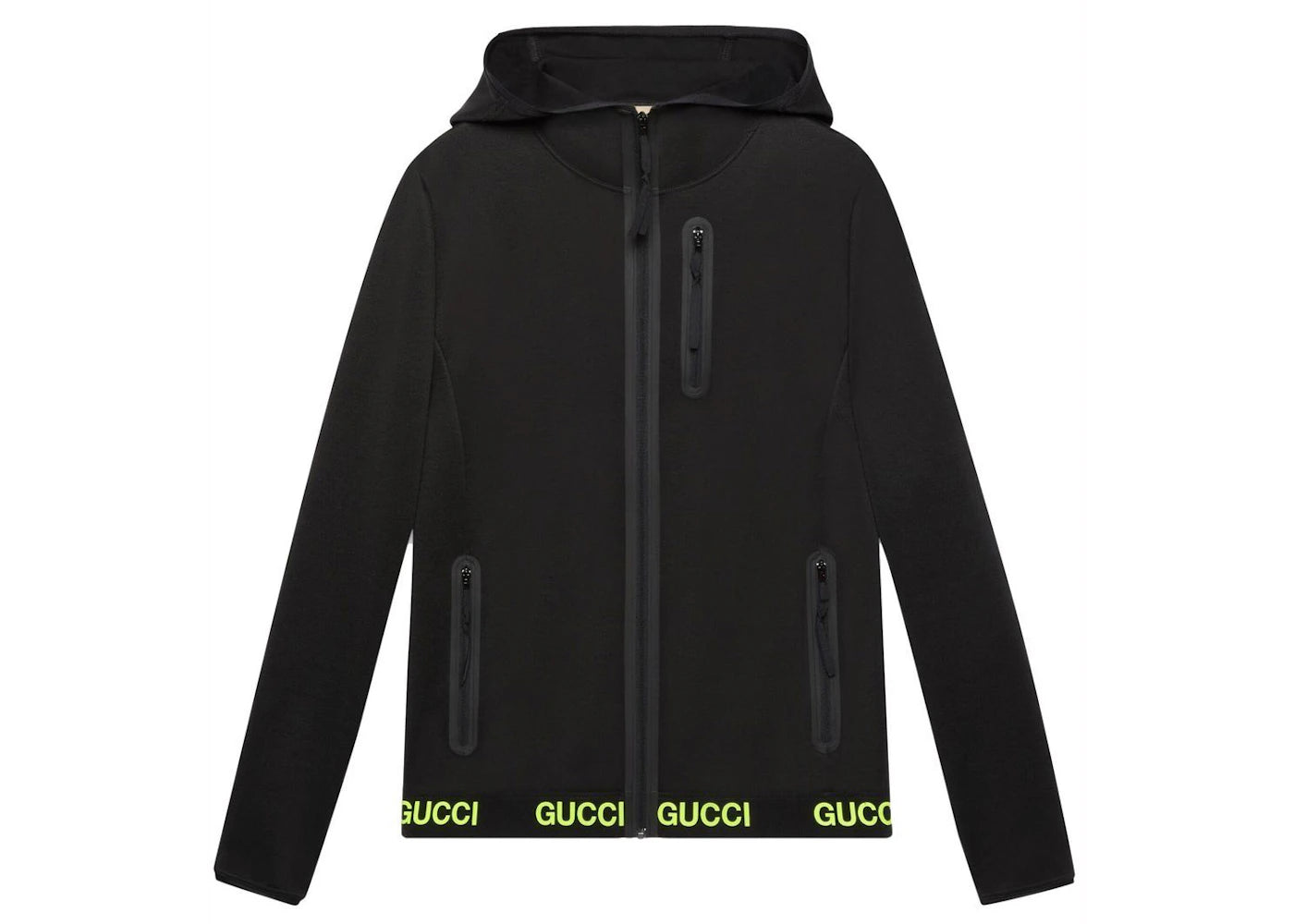 Gucci Logo-Print Hooded Technical Jacket Black Yellow