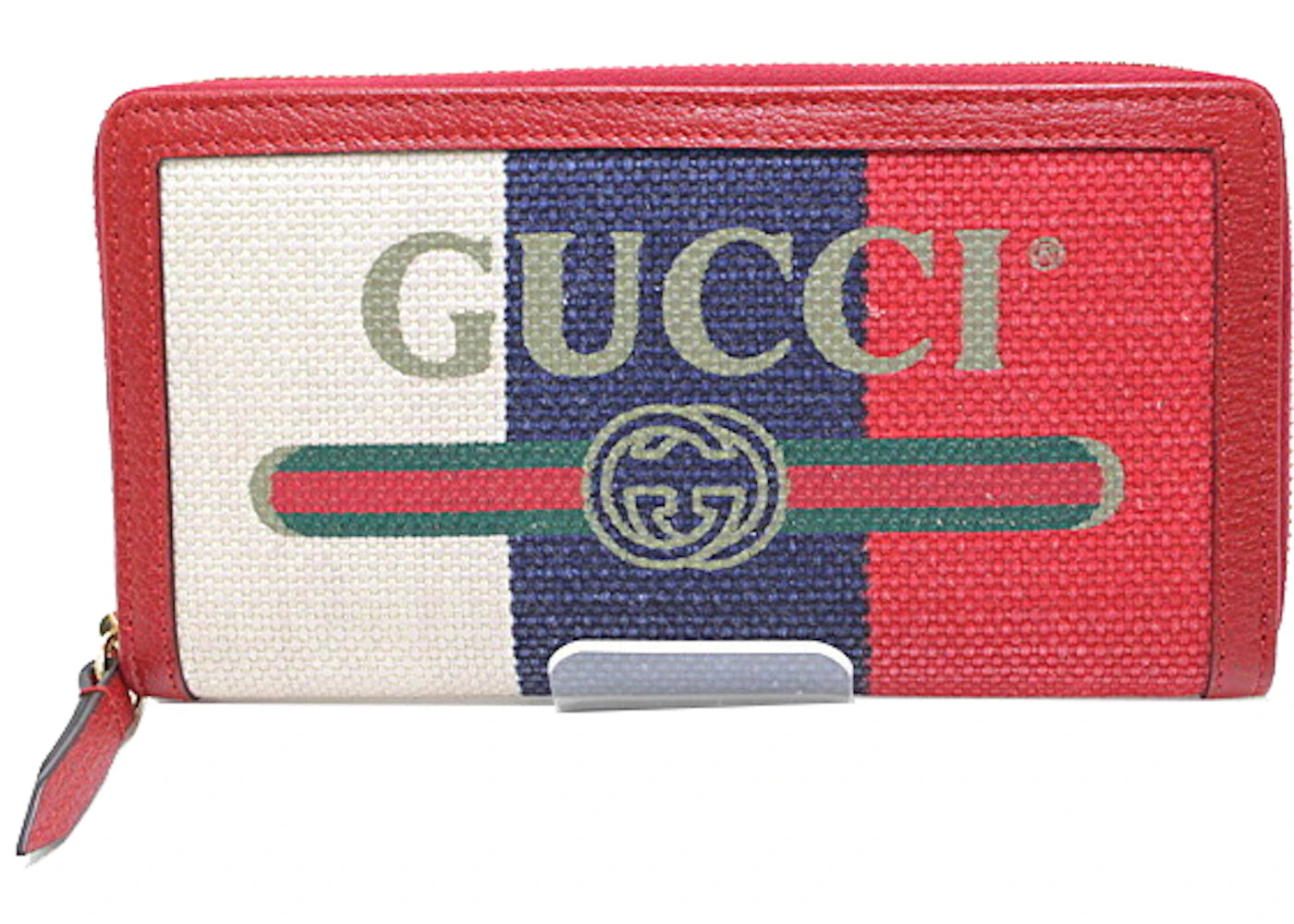 Gucci Logo Print Round Zipper Wallet Red