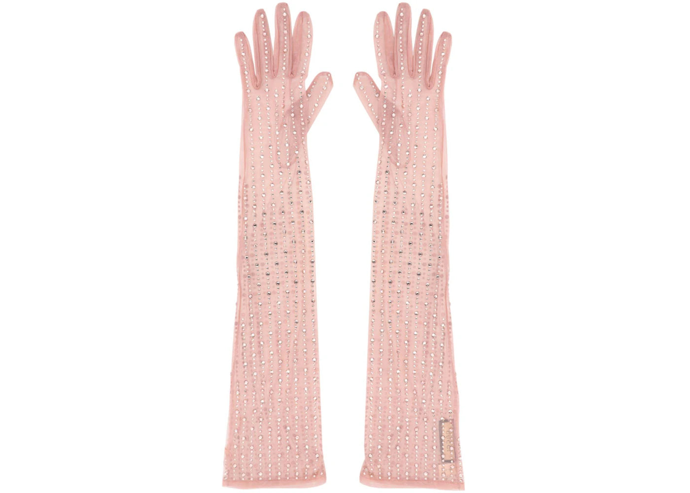 Gucci Long Crystal Embellished Mesh Gloves Cream