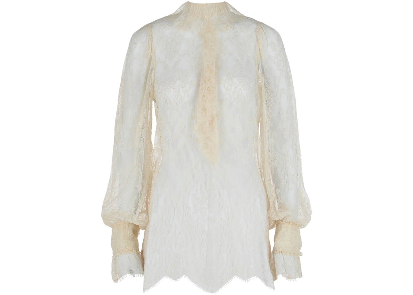 Gucci Long Sleeve Lace Blouse White