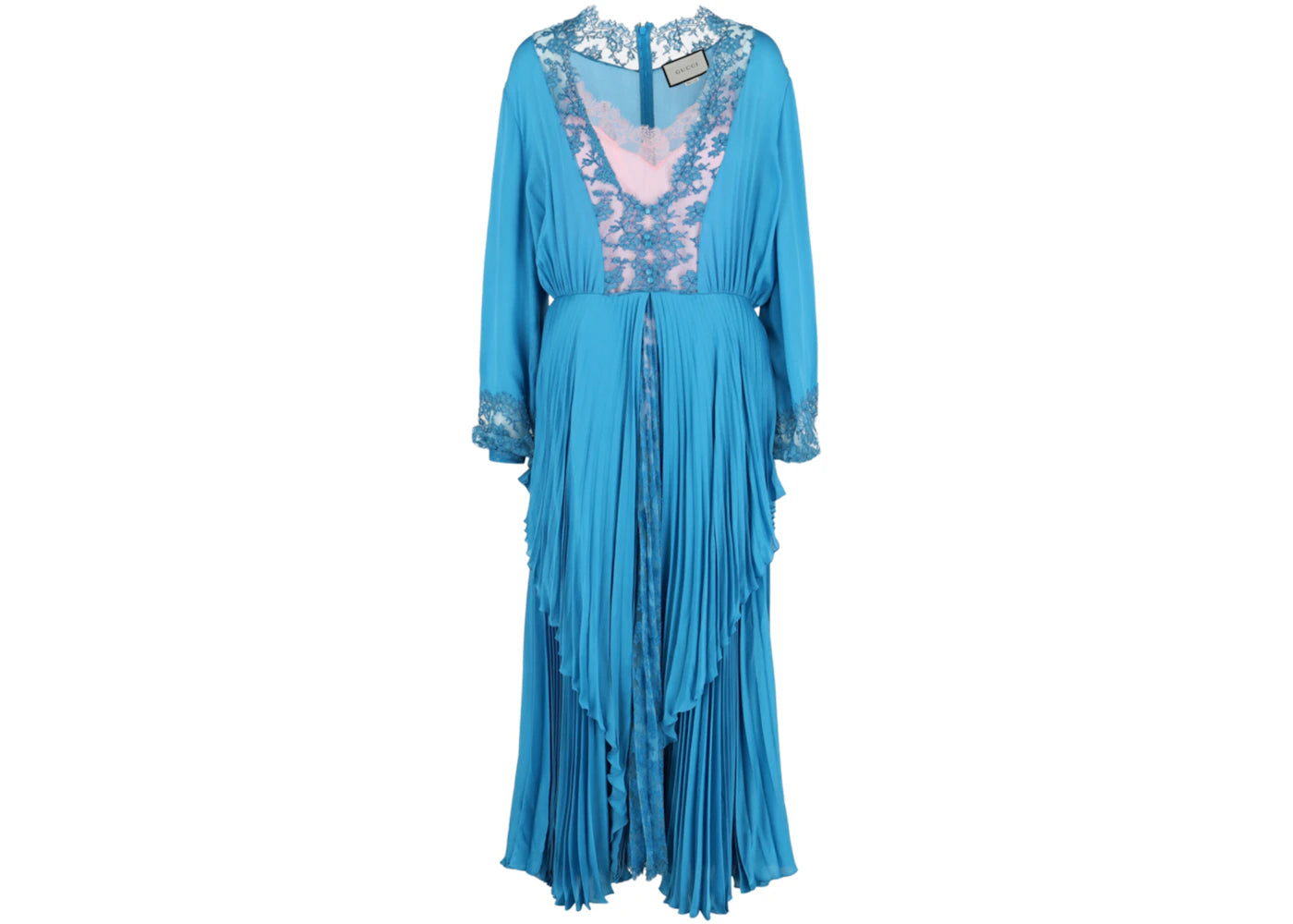 Gucci Long-Sleeve Pleated Dress Blue