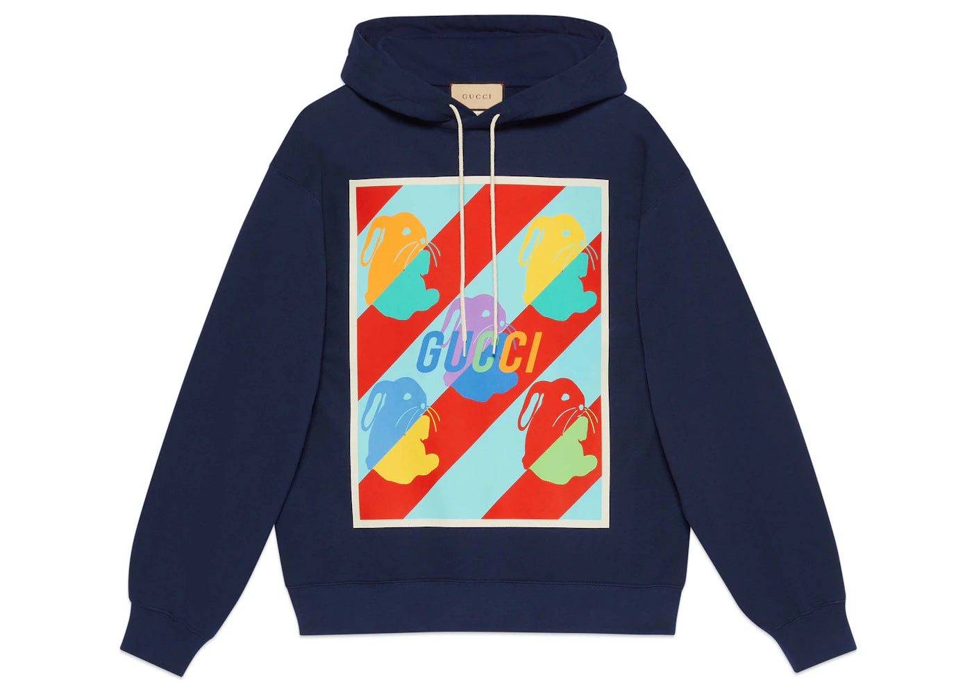 Gucci Lunar New Year Bunny Print Hooded Sweatshirt Navy