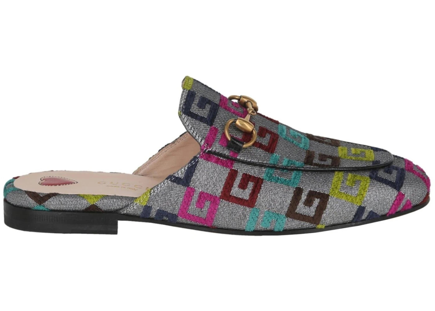 Gucci Lurex Embroidered Princetown Mules Silver (Women's)