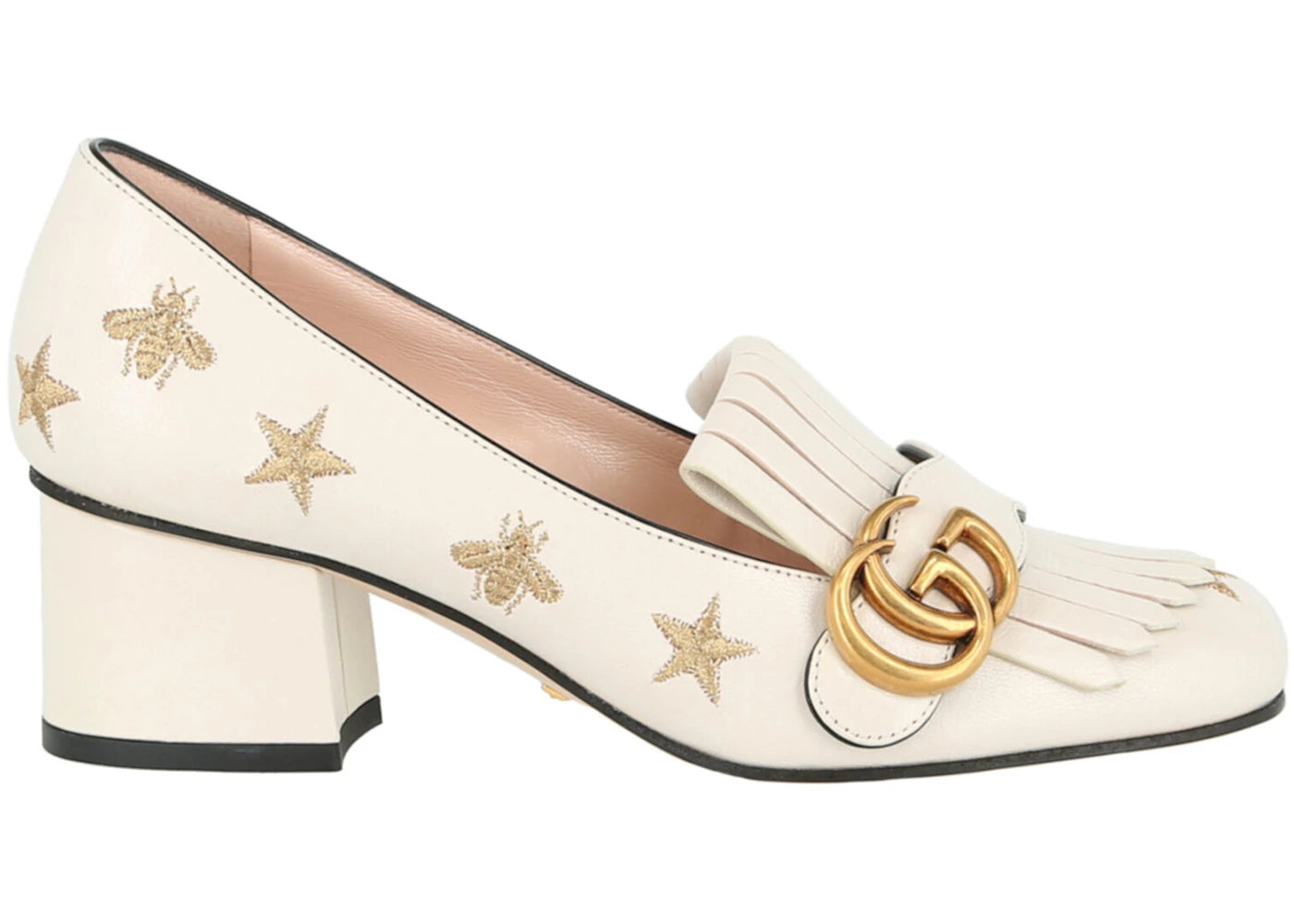 Gucci Marmont Bee Leather Pumps Mystic White White (Women's)