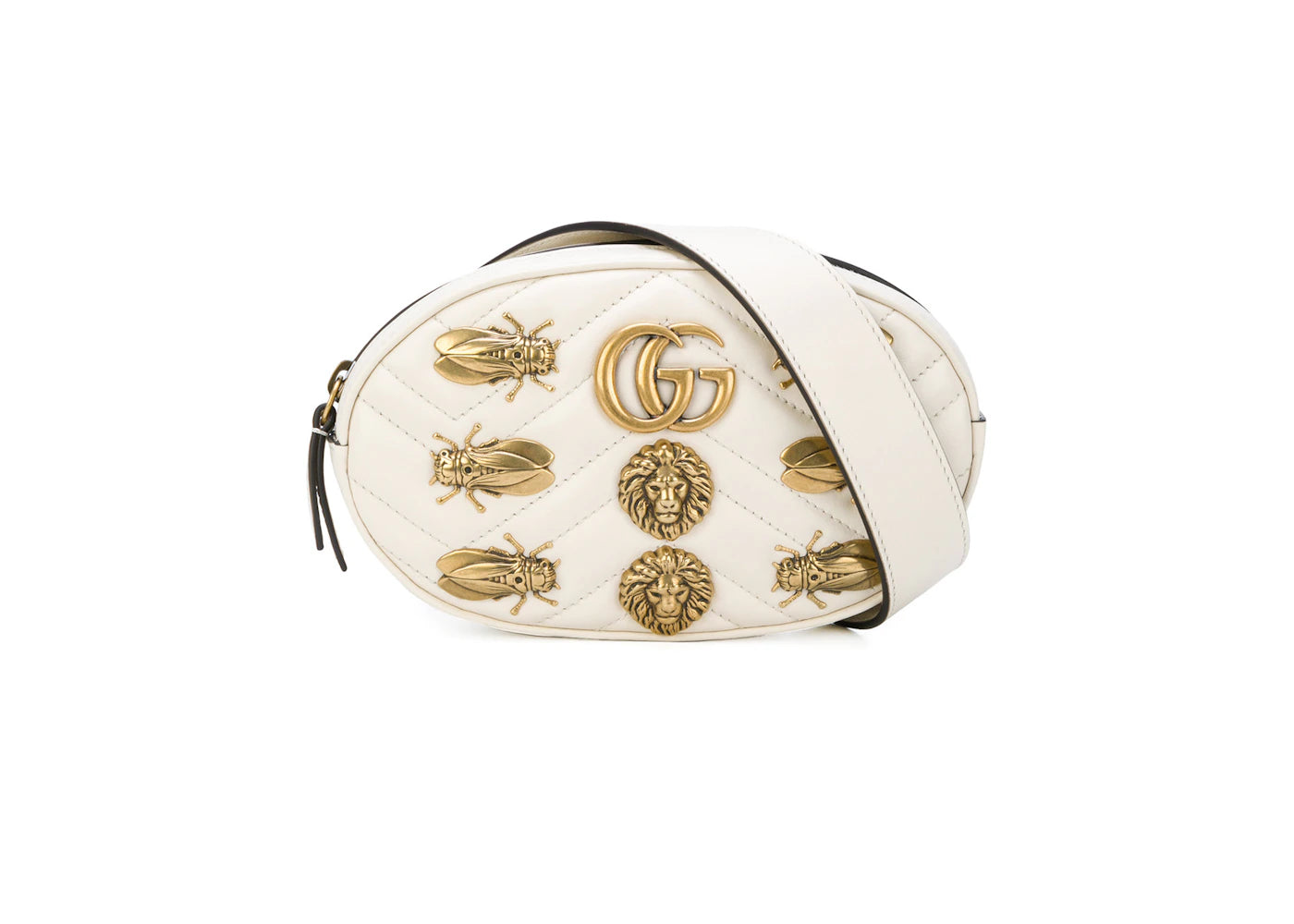 Gucci GG Marmont Belt Bag Matelasse Animal Studs White