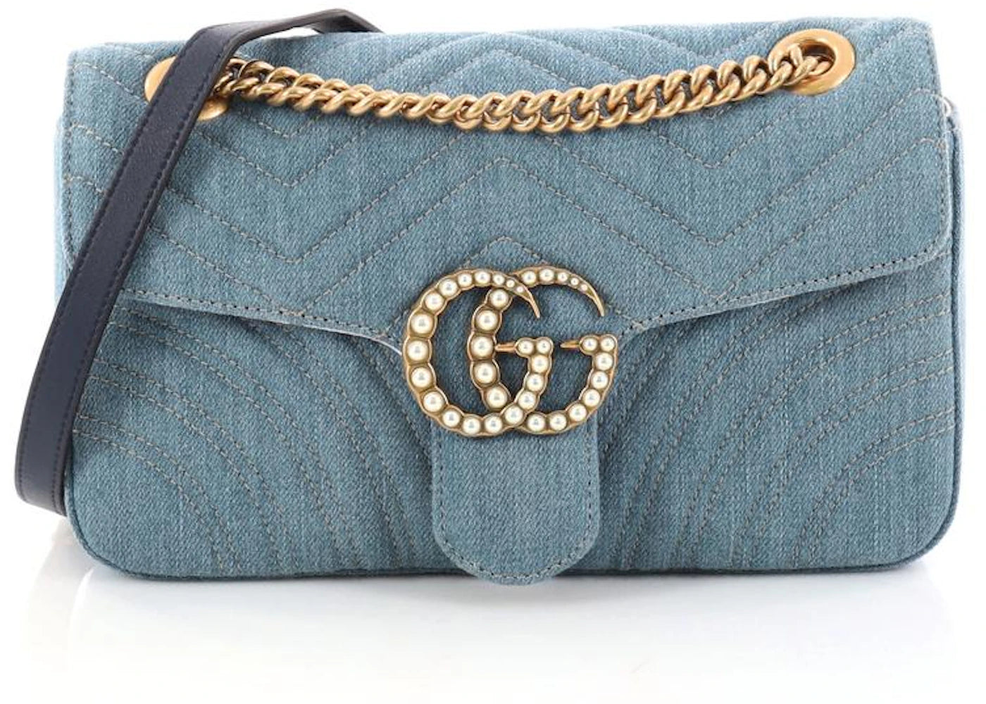 Gucci GG Marmont Shoulder Bag Matelasse Pearly Small Denim