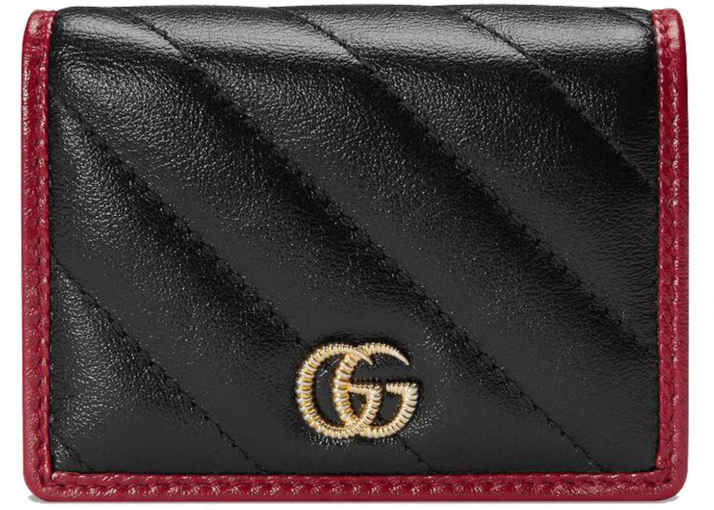 Gucci GG Marmont Card Case Wallet Diagonal Matelasse Black/Cerise