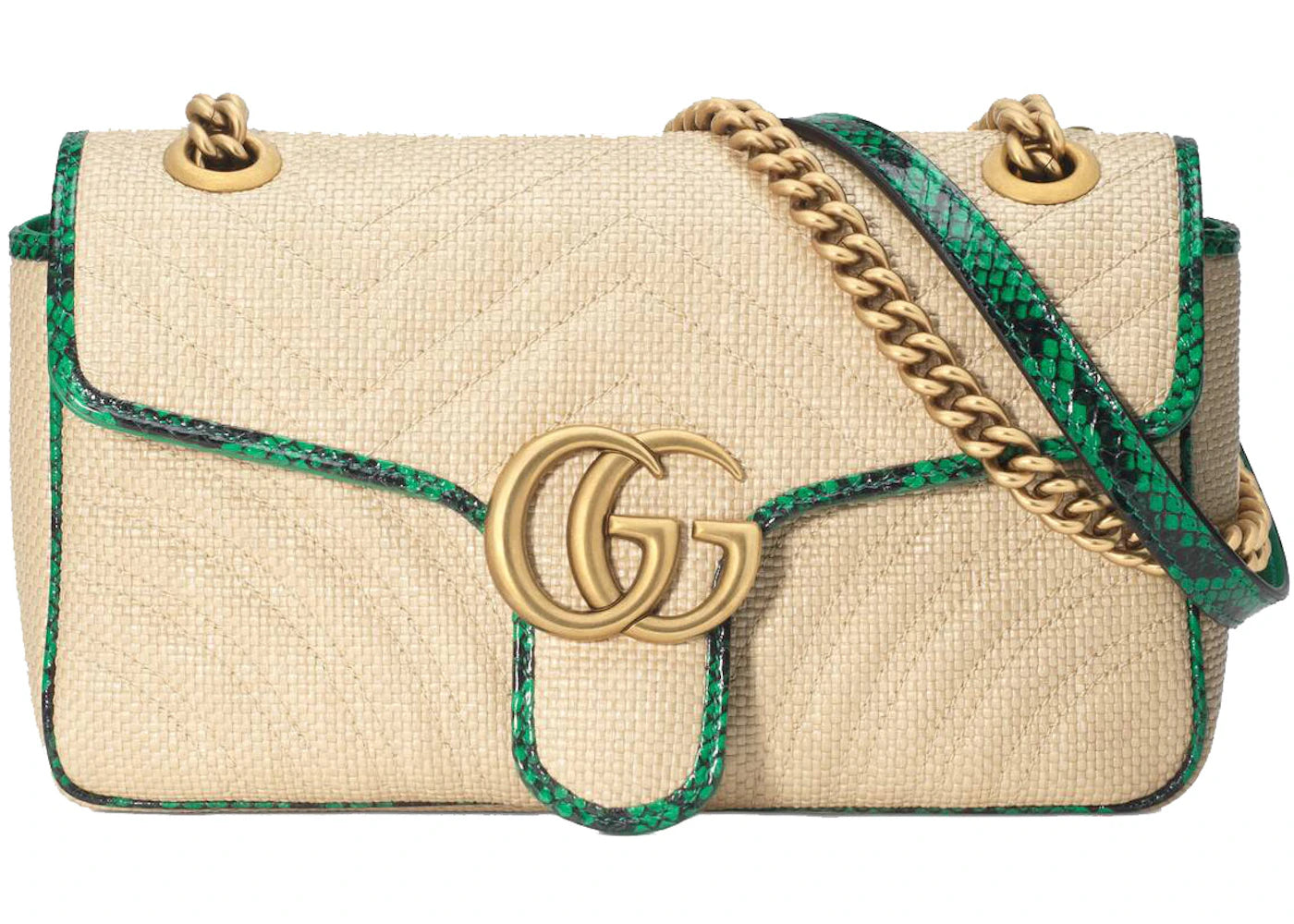 Gucci GG Marmont Shoulder Bag Raffia Small Beige/Green