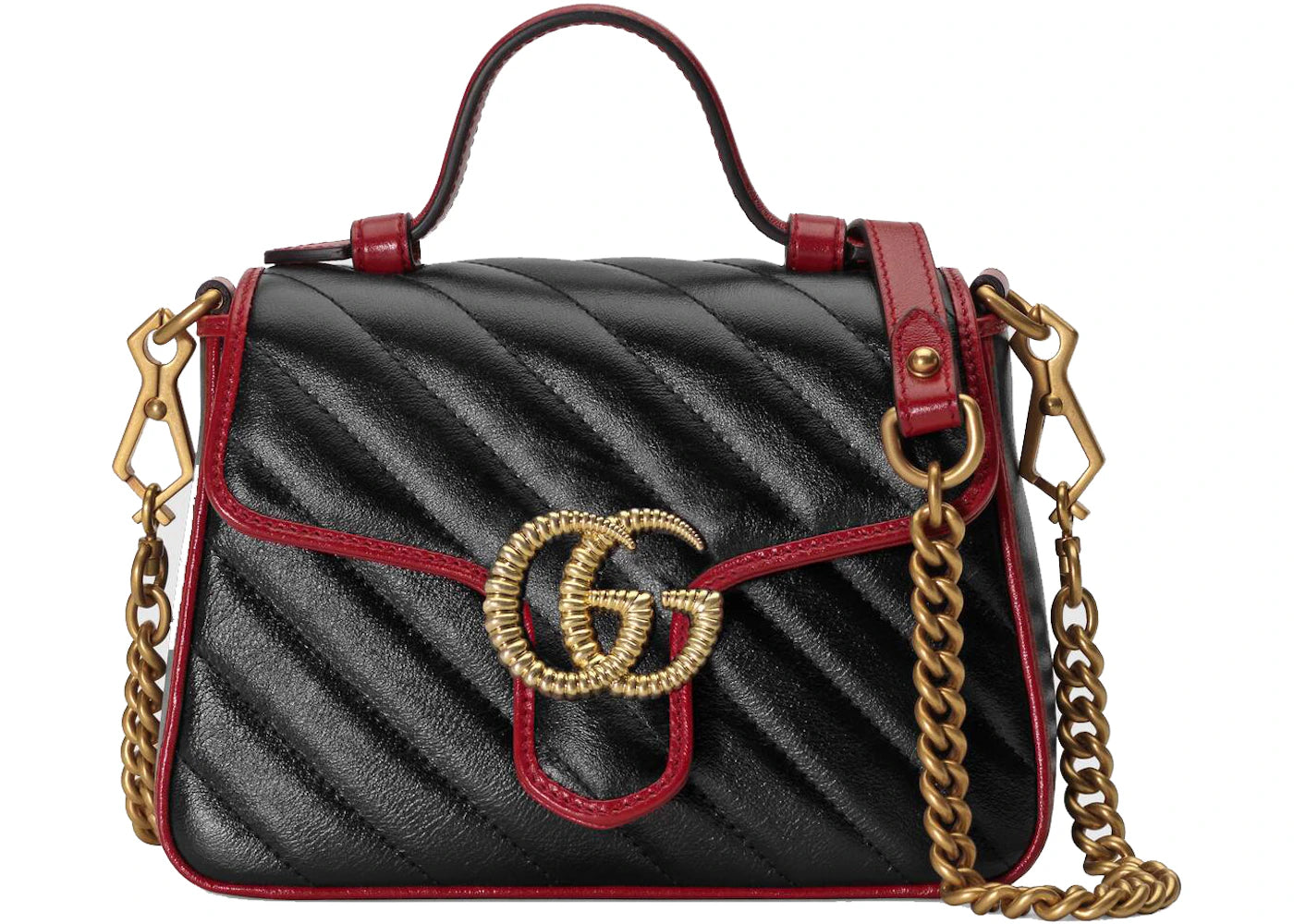 Gucci GG Marmont Top Handle Diagonal Matelasse Mini Black/Cerise