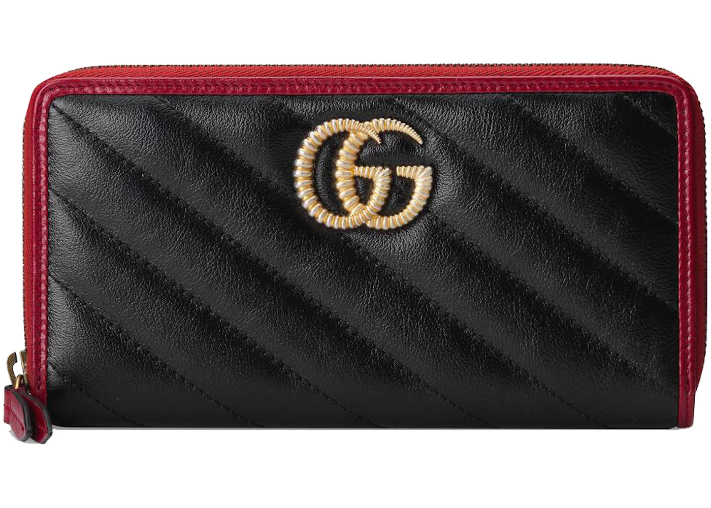 Gucci GG Marmont Zip Around Wallet Diagonal Matelasse Black/Cerise