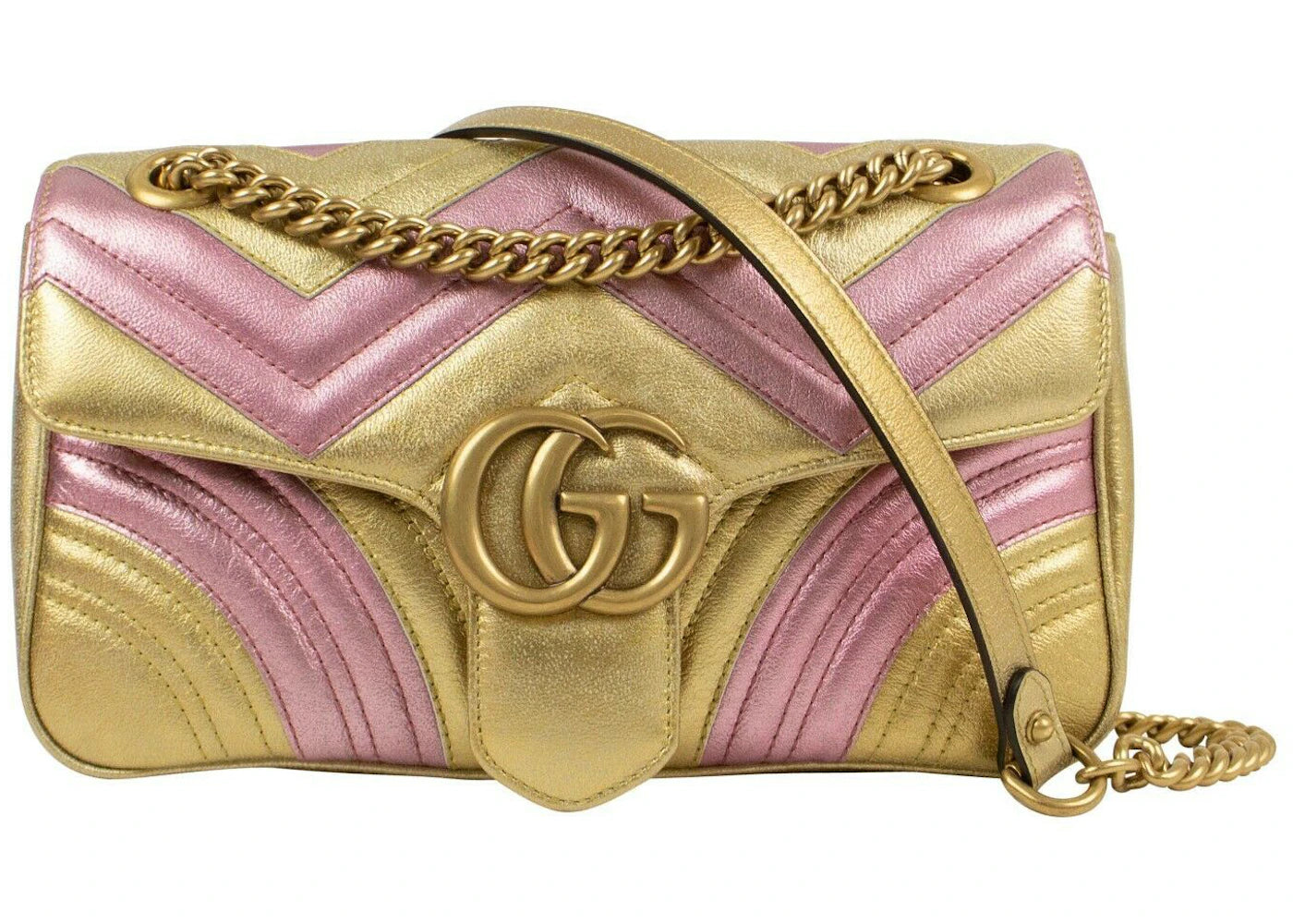 Gucci Marmont Matelasse Shoulder Bag GG Metallic Medium Gold/Pink