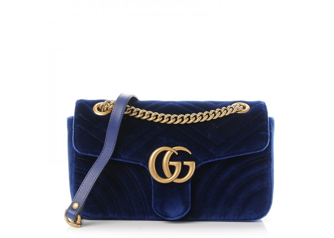 Gucci GG Marmont Shoulder Bag Matelasse Velvet Small Cobalt Blue