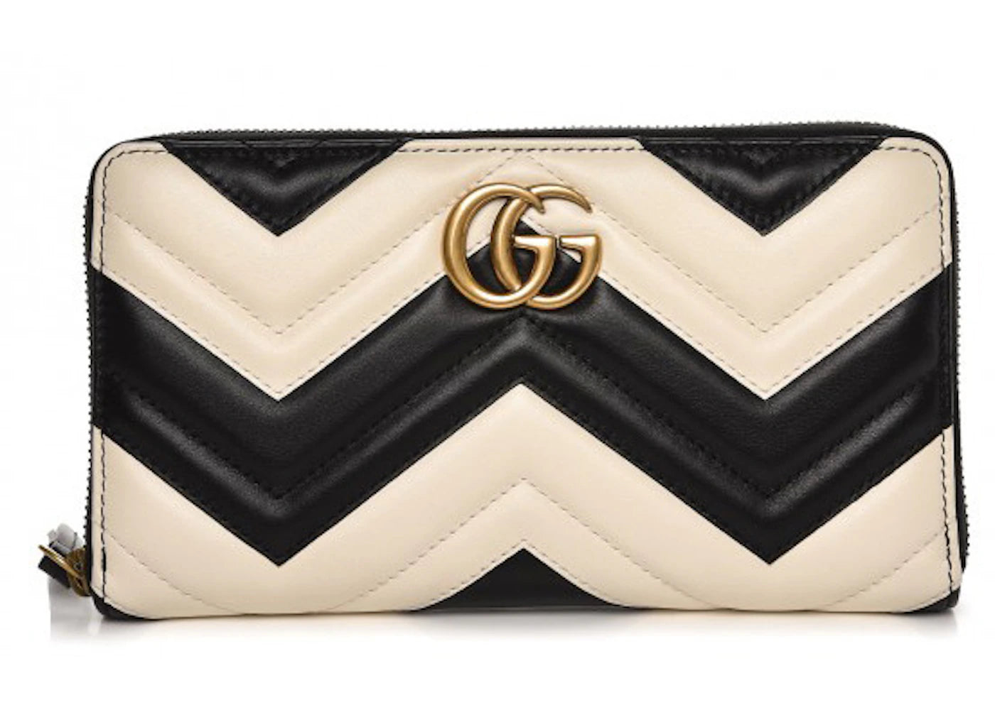 Gucci GG Marmont Zip Around Wallet Matelasse Black/White