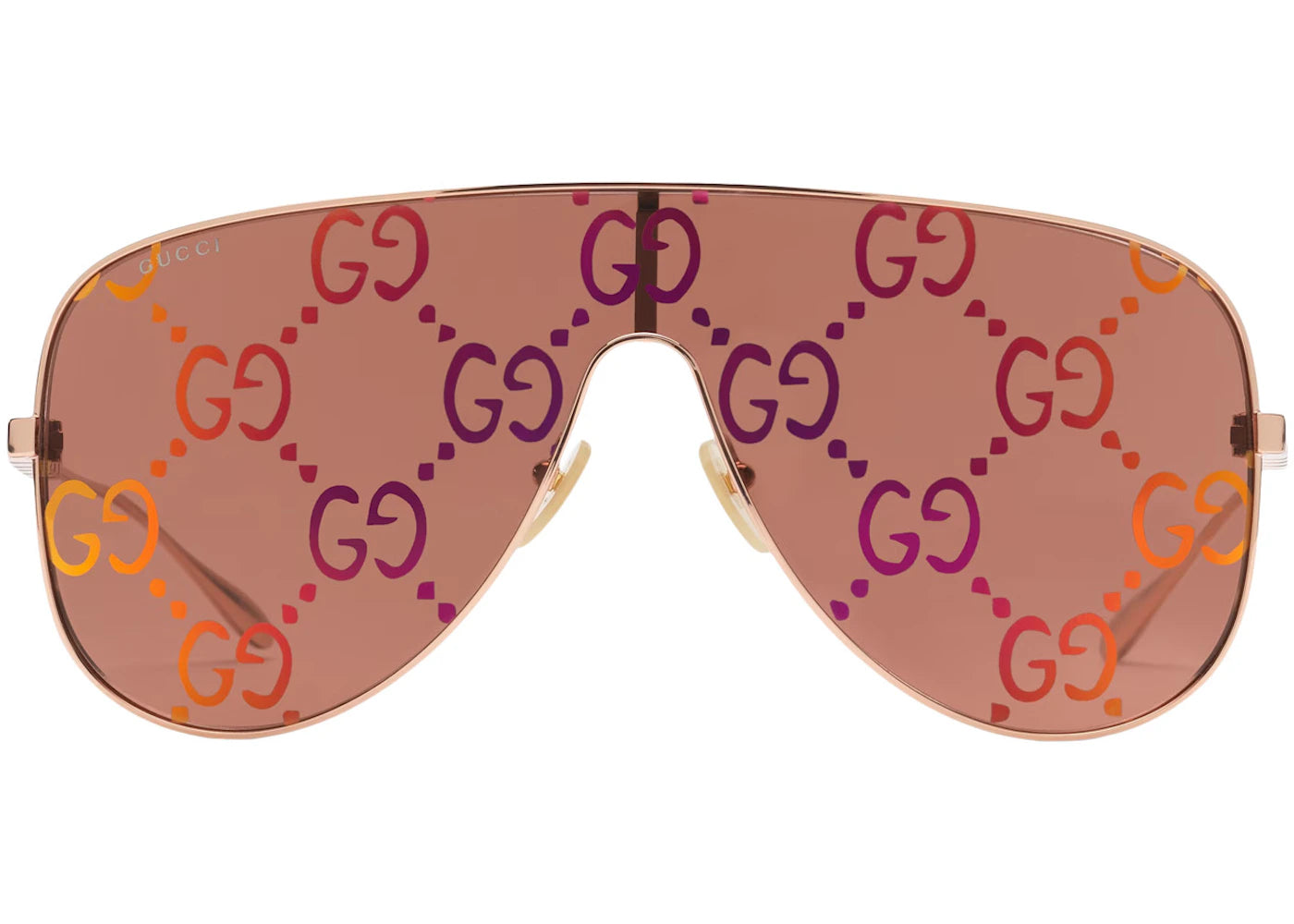 Gucci Mask Sunglasses Shiny Rose Gold-Toned Metal Frame (‎755257 I3331 8060)