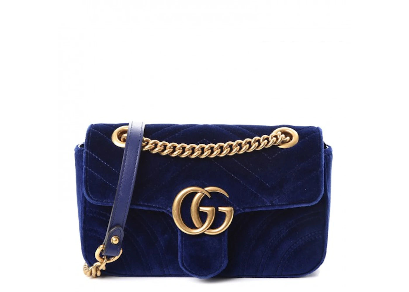 Gucci GG Marmont Velvet Matelasse Mini Cobalt Blue