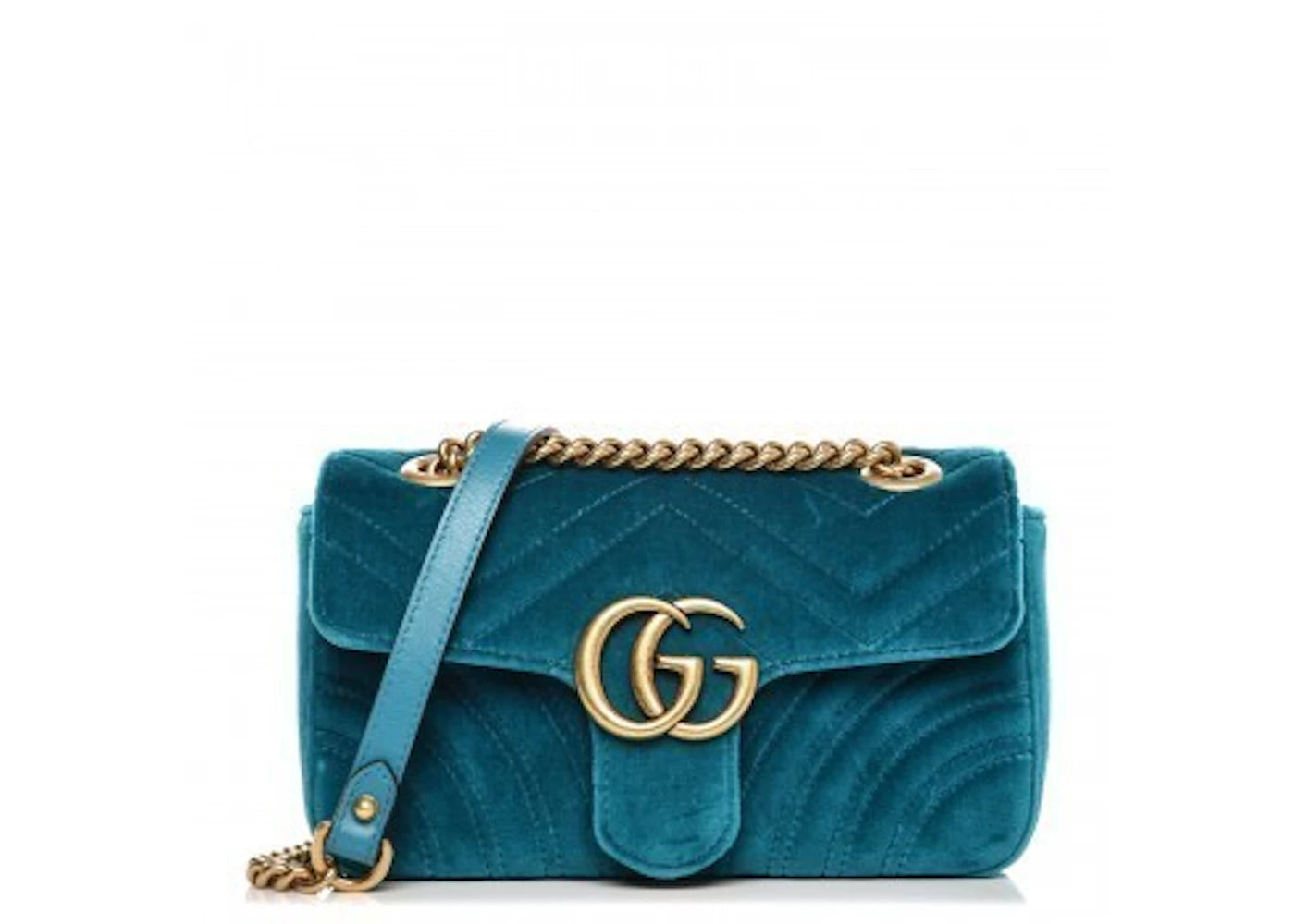 Gucci GG Marmont Velvet Matelasse Mini Petrol Blue