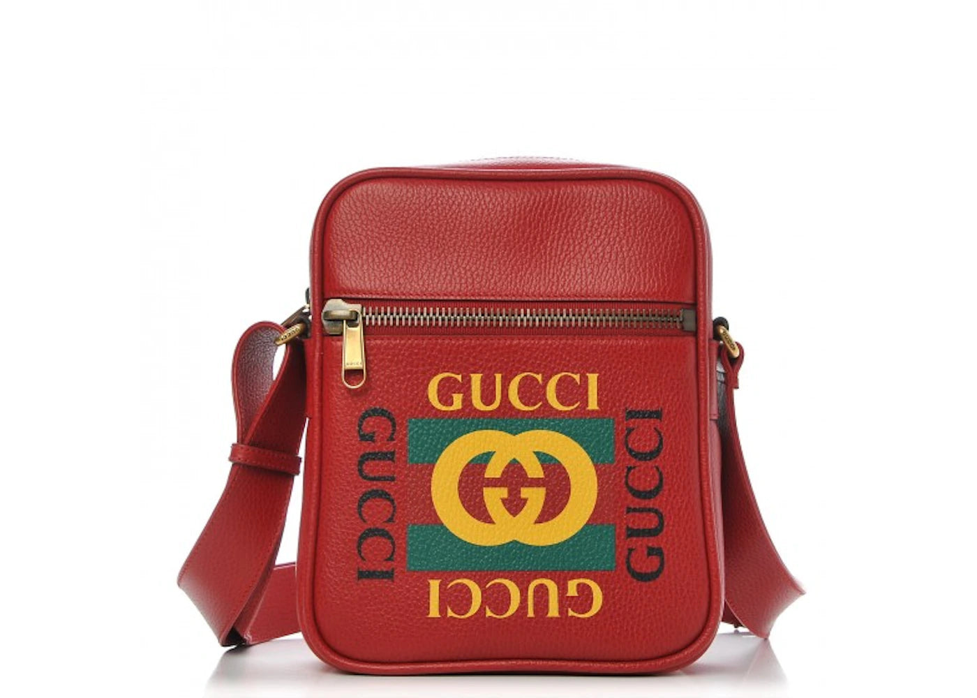 Gucci Messenger Vintage Logo Grained Calfskin Hibiscus Red