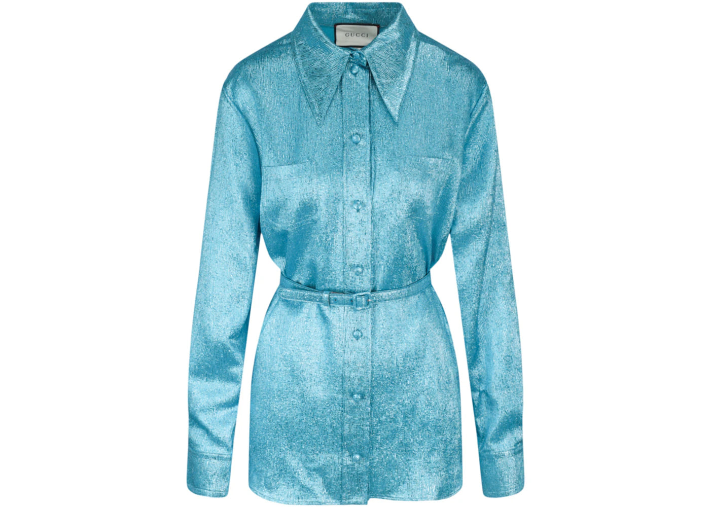 Gucci Metallic Belted Blouse Blue