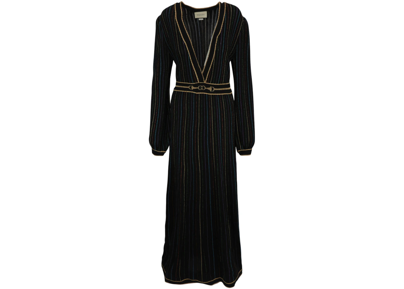 Gucci Metallic Stripe Long Sleeve Maxi Dress Multi