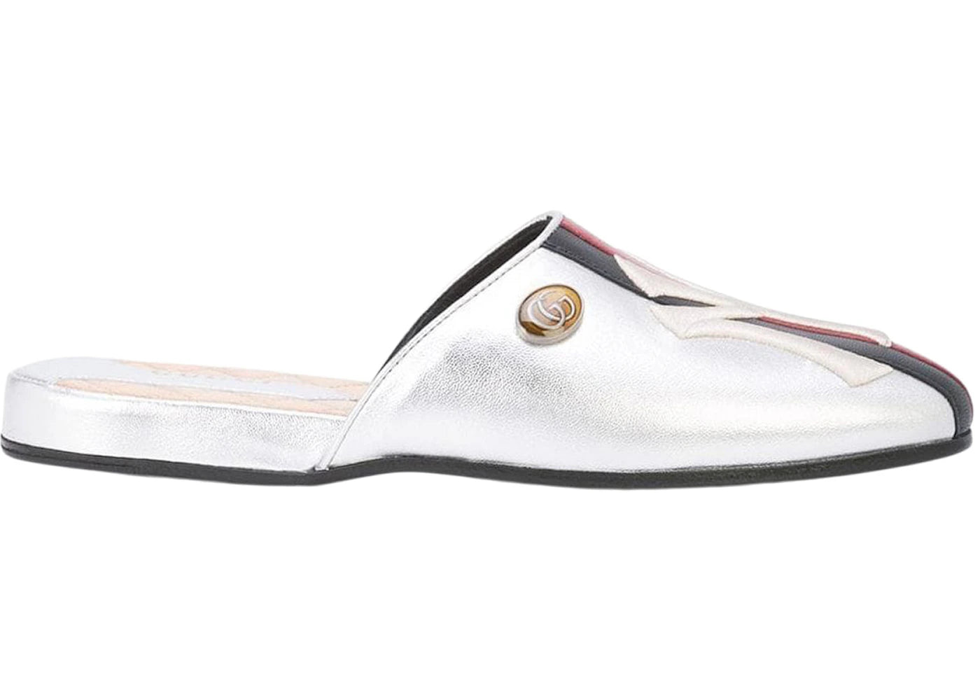 Gucci NY Yankee Slippers Silver Leather