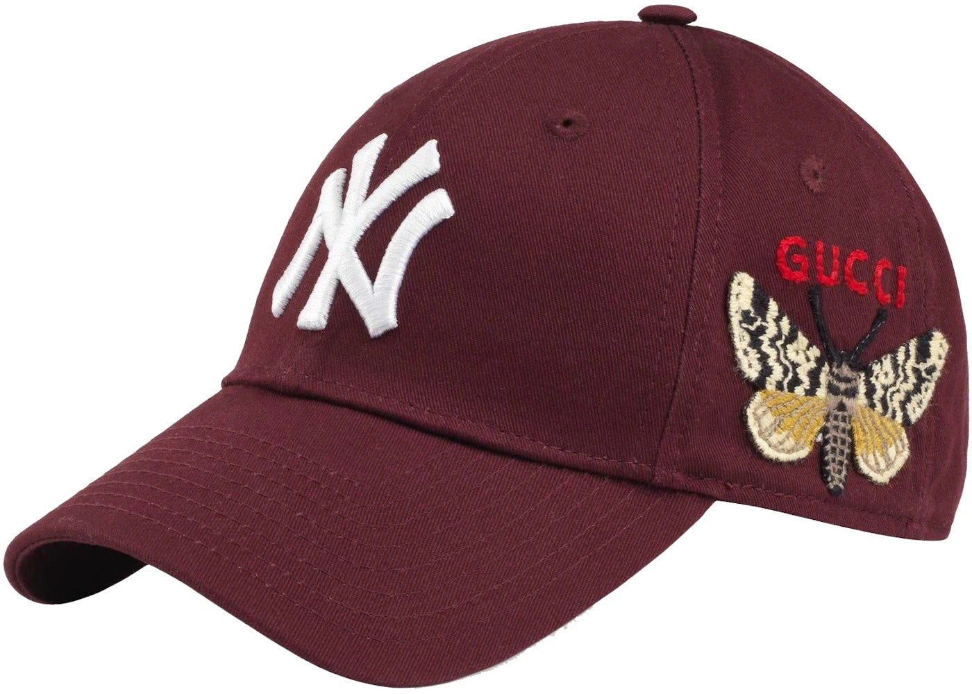 Gucci NY Yankees Embroidered Butterfly Baseball Cap Burgundy