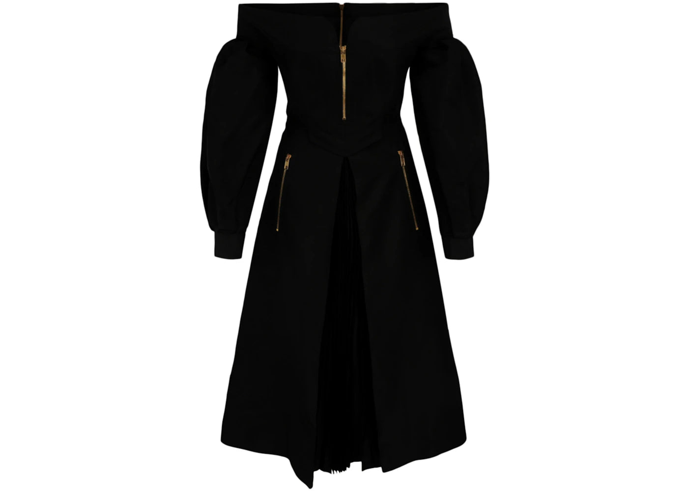 Gucci Off-The-Shoulder Pleated Dress Black