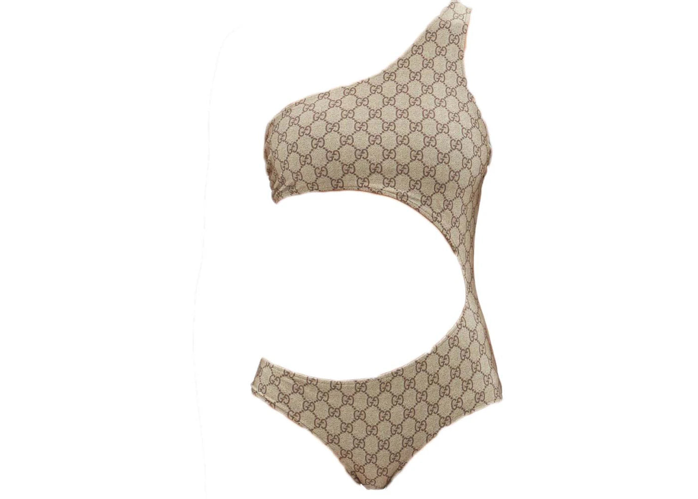 Gucci One-shoulder GG Jacquard One-piece Swimsuit Beige