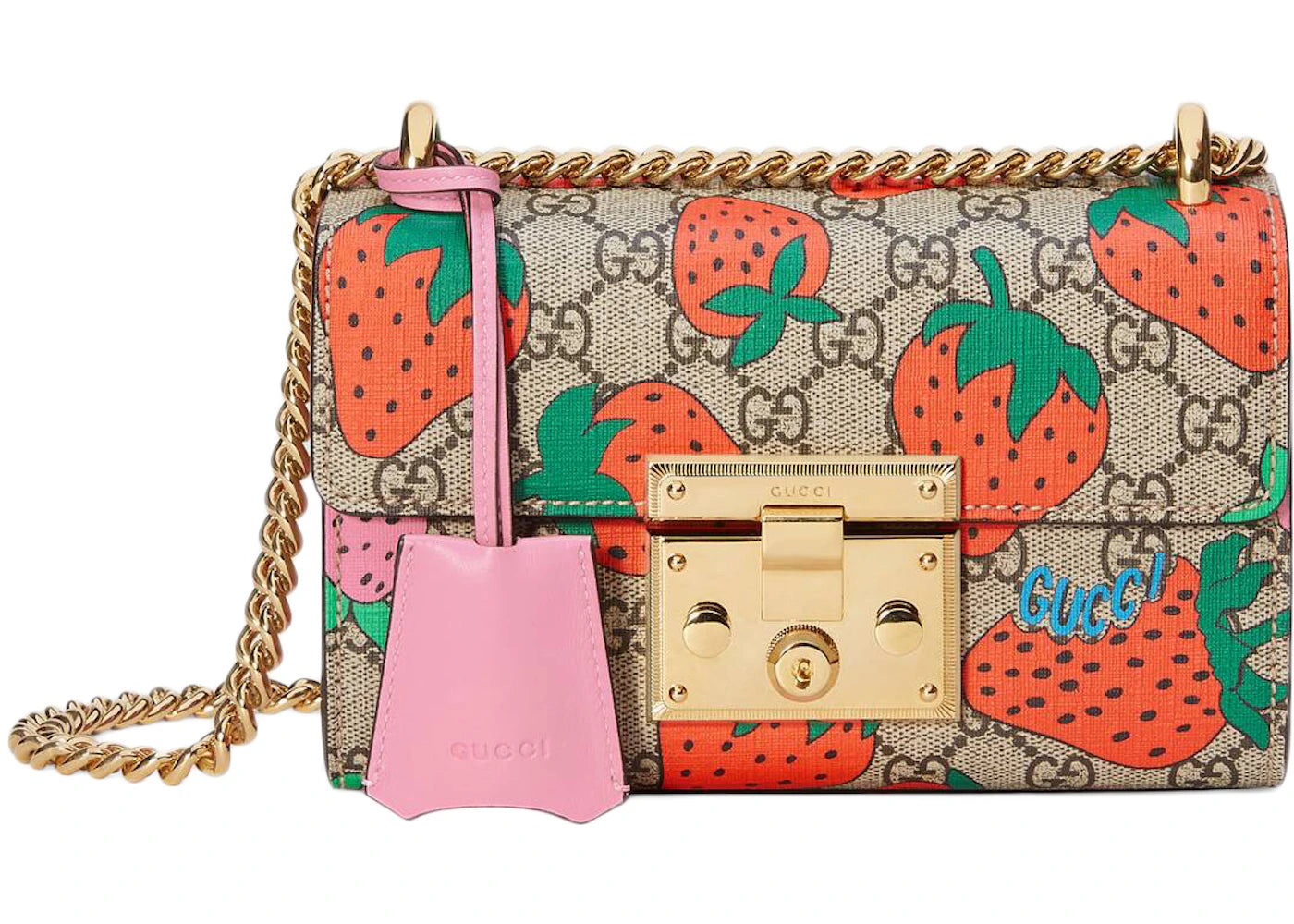 Gucci Padlock Shoulder Bag GG Strawberry Small Beige/Ebony Multicolor