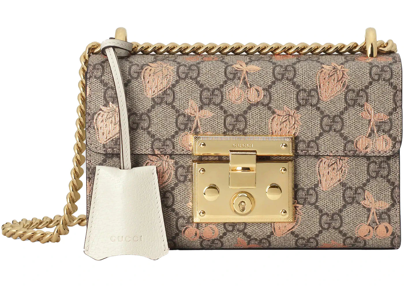 Gucci Padlock Shoulder Bag GG Supreme Strawberry Print Beige/Ebony/Metallic Cherry