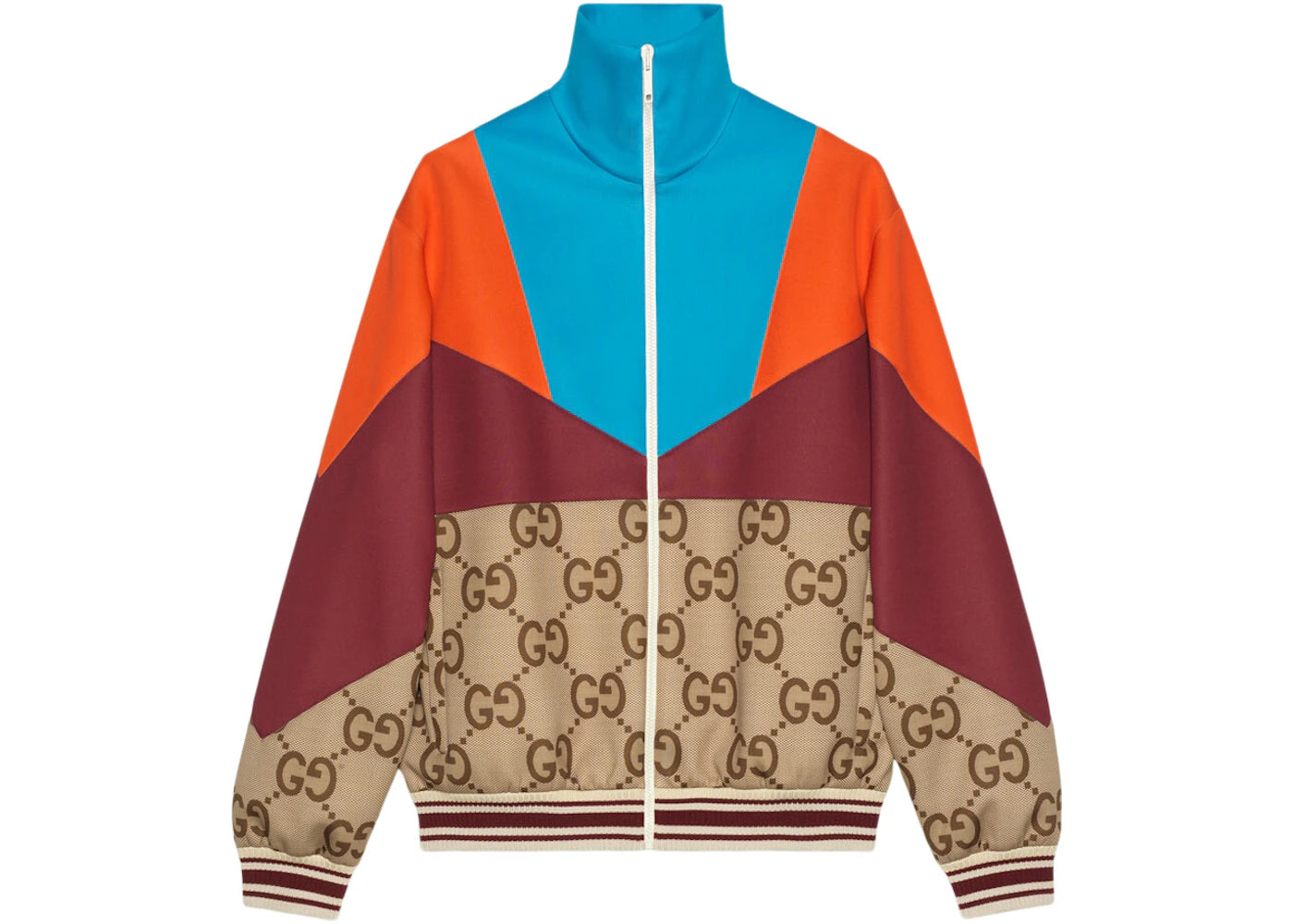 Gucci Panelled Light Weight Neoprene Zip Track Jacket Beige/Multi
