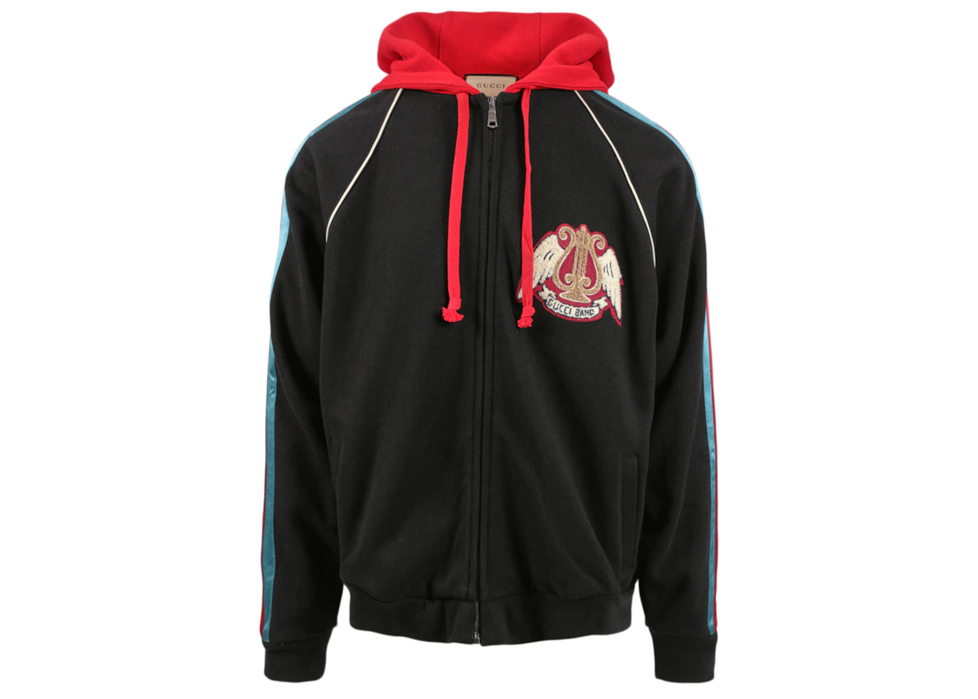 Gucci Patch Zipped Cotton Hoodie Black/Red