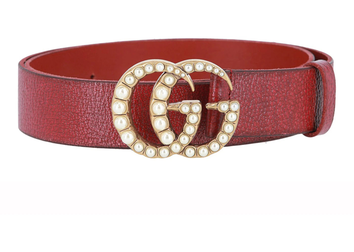 Gucci Pearl GG Leather Belt Romantic Cerise Cream