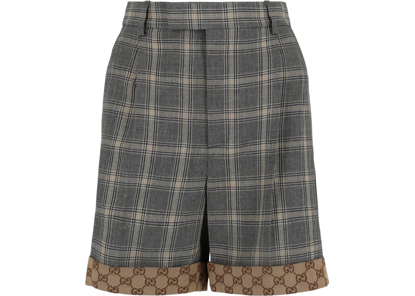 Gucci Plaid Printed Linen and Wool Shorts Grey