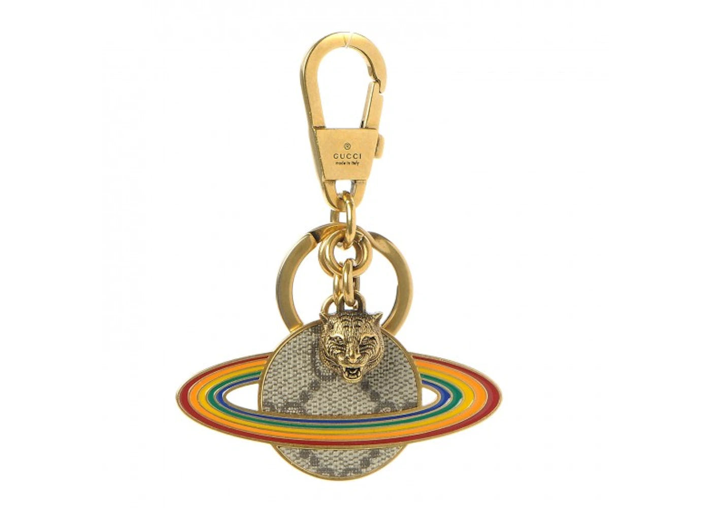 Gucci Planet Key Chain Monogram GG Supreme Feline Head Brass/Rainbow