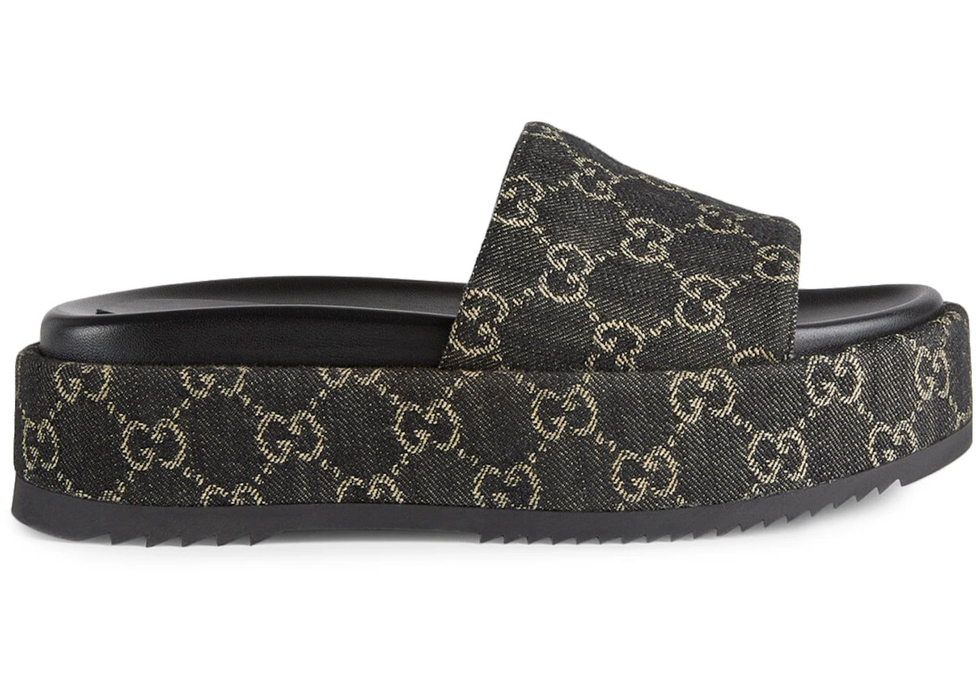 Gucci Angelina Platform 55 mm Sandal Black Jacquard Denim