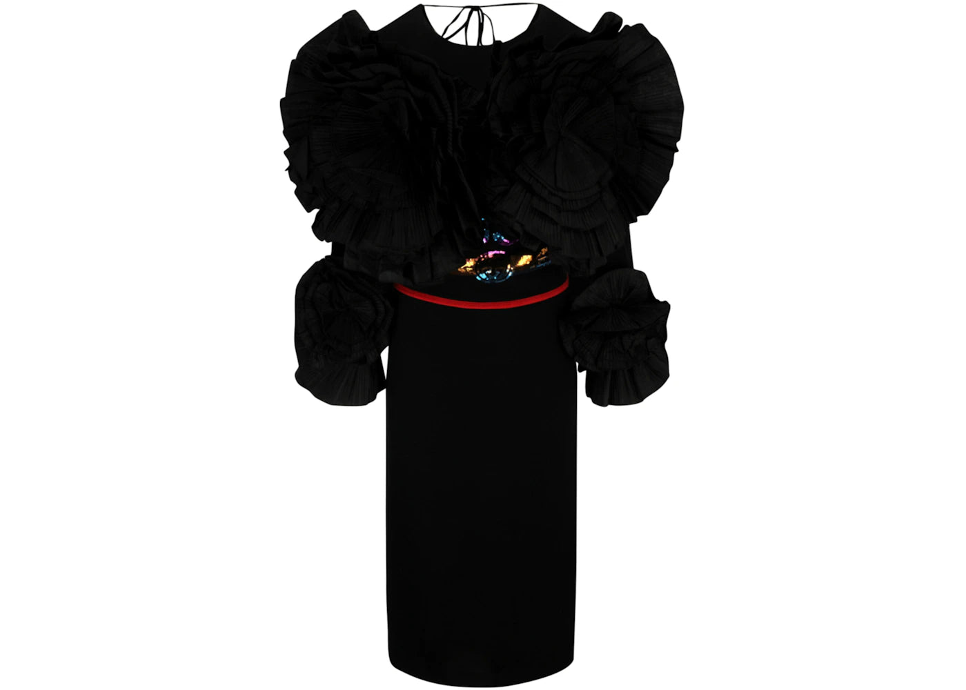 Gucci Pleated Flower Long Sleeve Dress Black