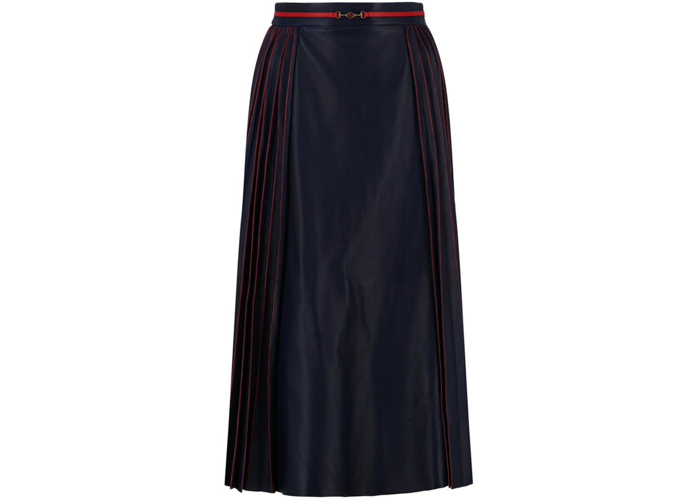 Gucci Pleated Leather A-Line Midi Skirt Blue