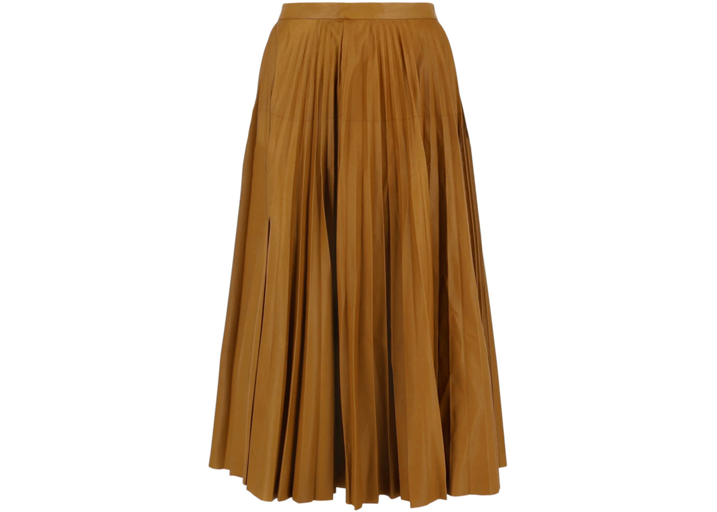 Gucci Pleated Leather Midi Skirt Brown Yellow