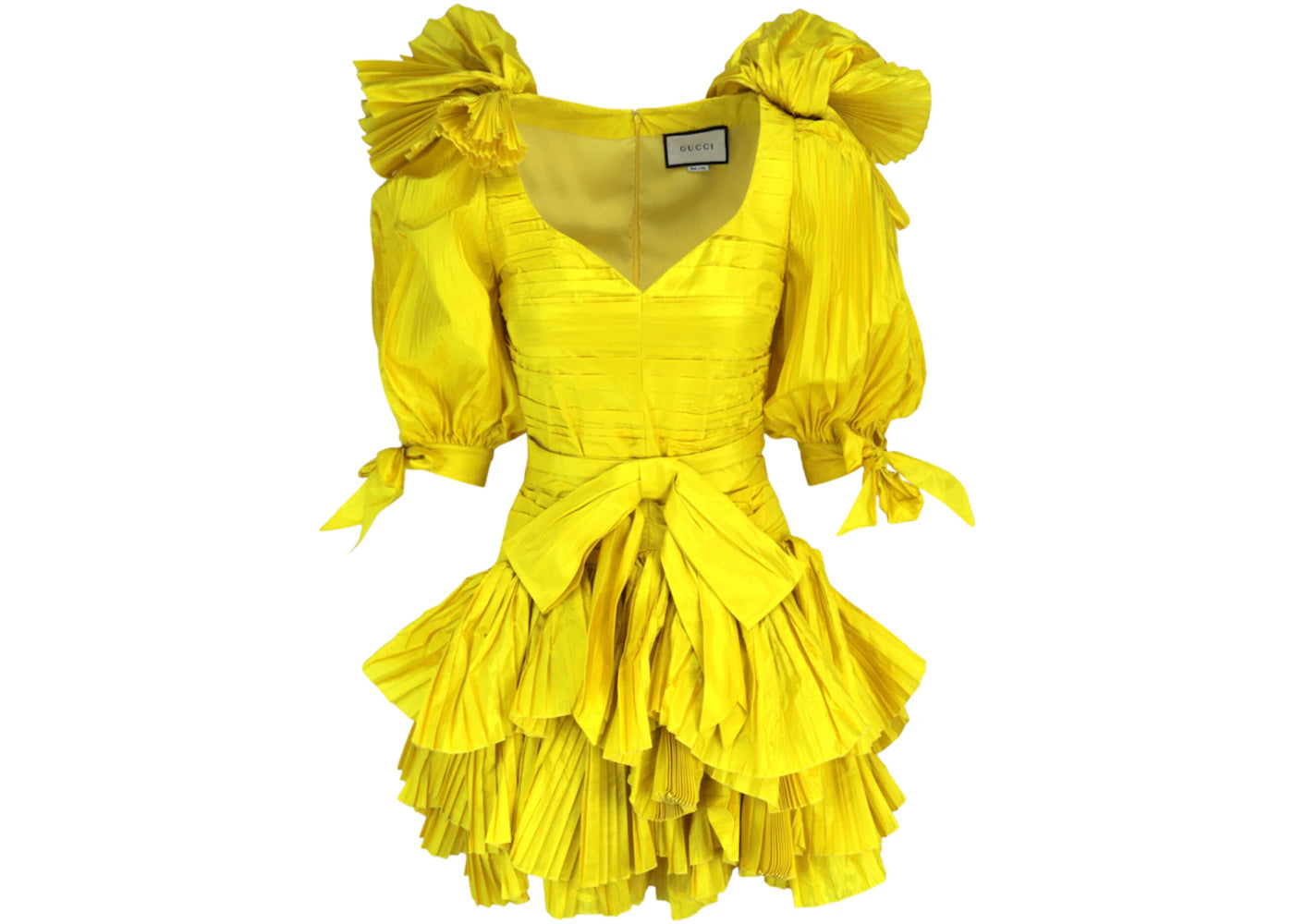 Gucci Pleated Mini Dress Bright Yellow