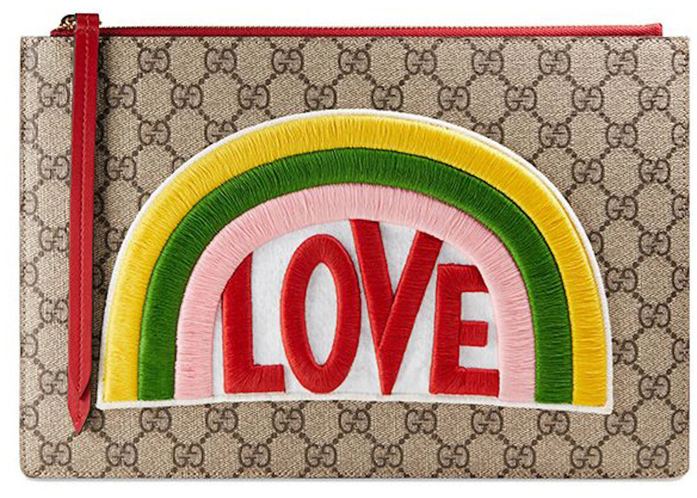 Gucci Pouch GG Supreme Rainbow Beige/Hibiscus Red