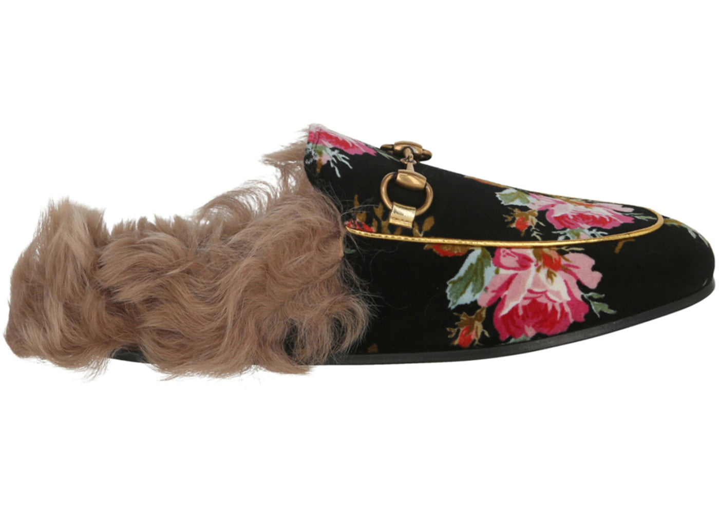 Gucci Princetown Floral-Print Slippers Black Gold Natural (Women's)