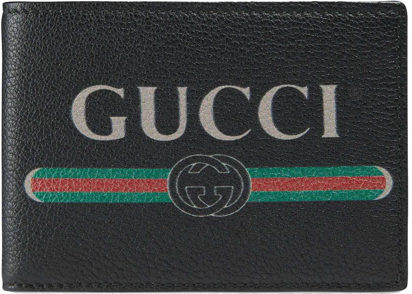 Gucci Print Bifold Wallet Textured Leather (4 Card Slots) Black