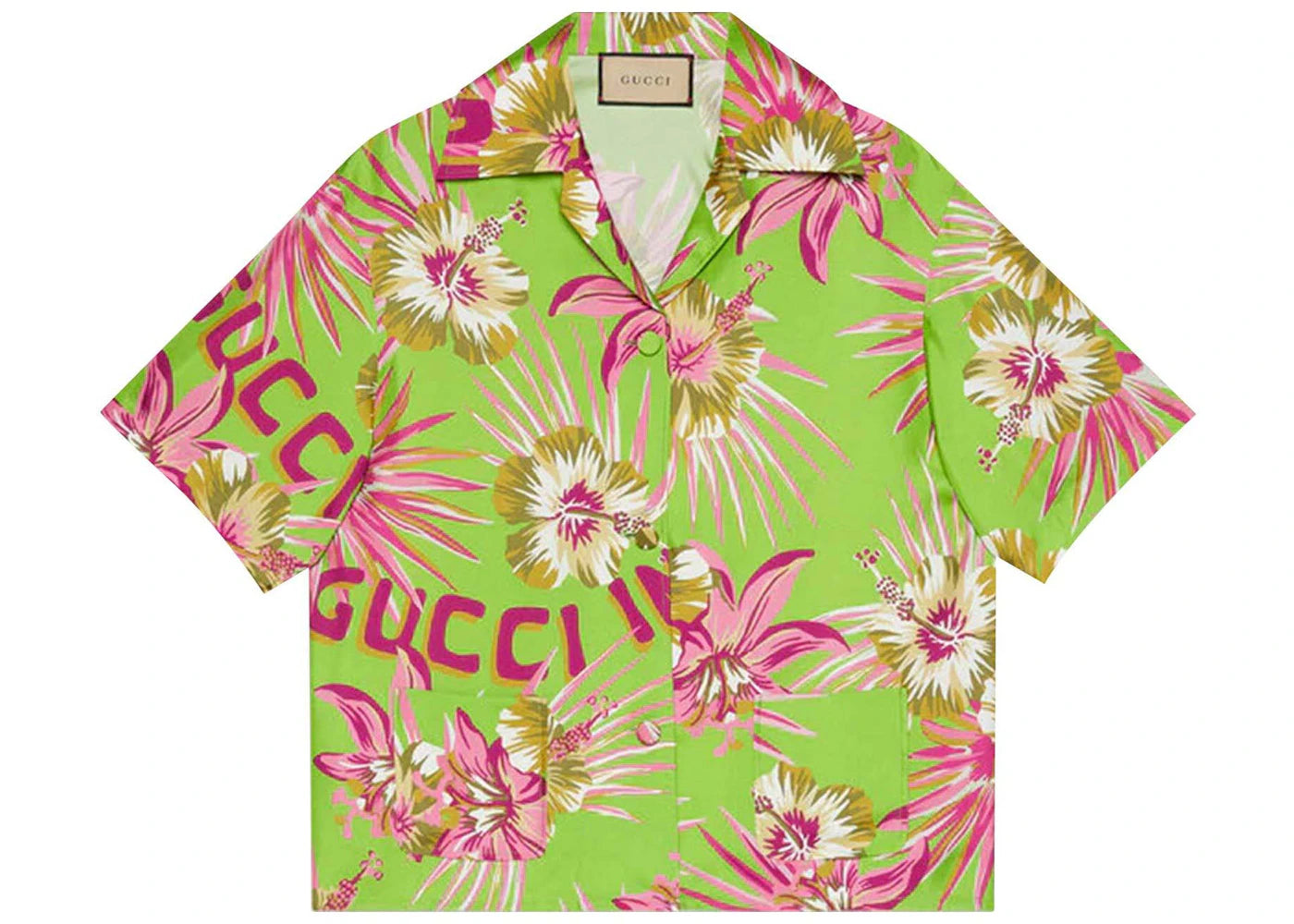 Gucci Printed Silk Bowling Shirt Green/Pink