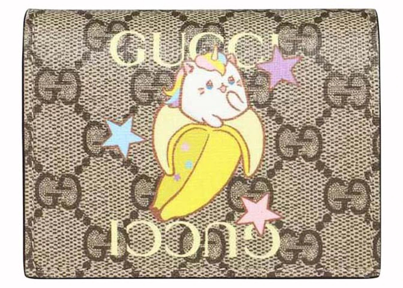 Gucci Rainbow and Stars Banana Print Card Case Beige