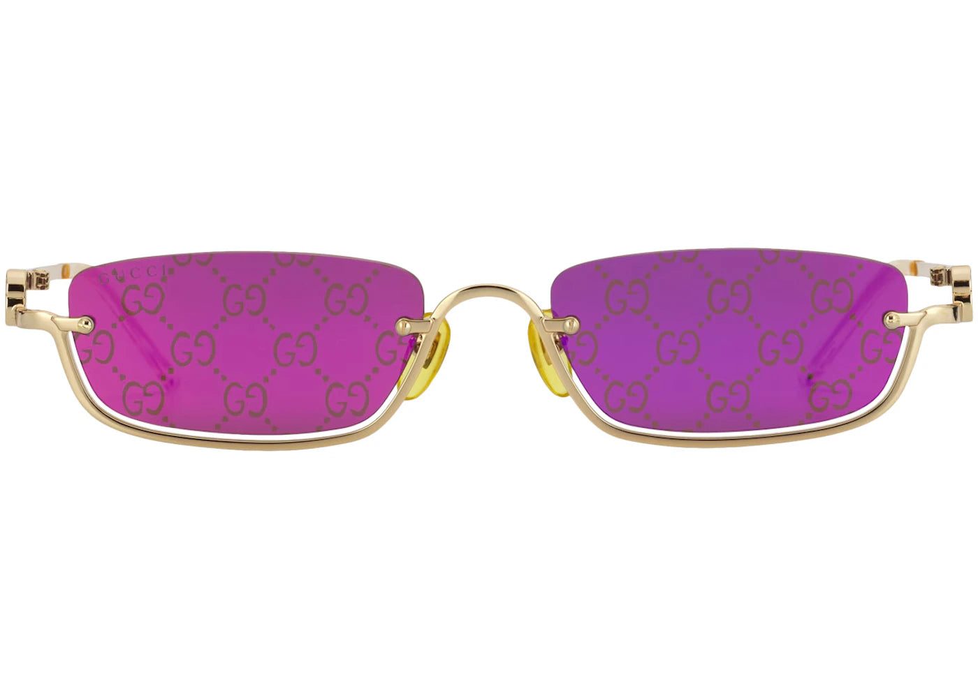 Gucci Rectangular-Frame Sunglasses Shiny Gold-Toned Metal Frame (‎733393 I3331 8069)