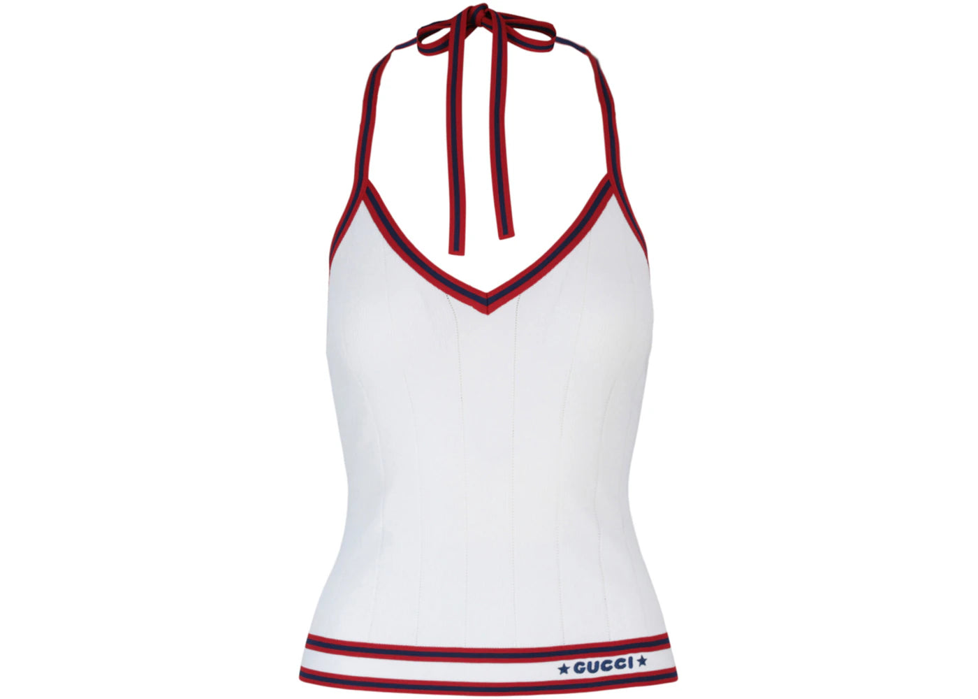 Gucci Ribbed Halter Neck Top White