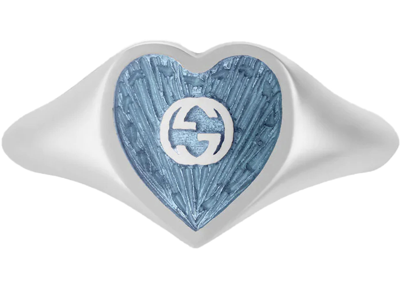 Gucci Ring With Interlocking G Enamel Heart Silver/Light Blue