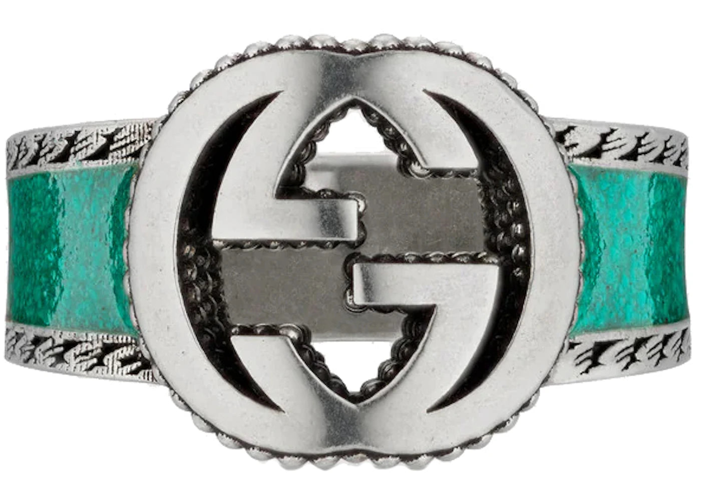 Gucci Ring With Interlocking G Textured Trim Silver