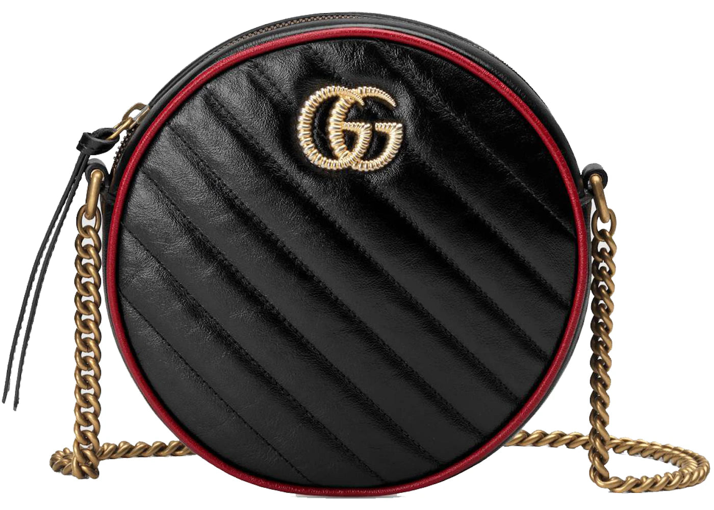 Gucci GG Marmont Round Shoulder Bag Diagonal Matelasse Mini Black/Cerise