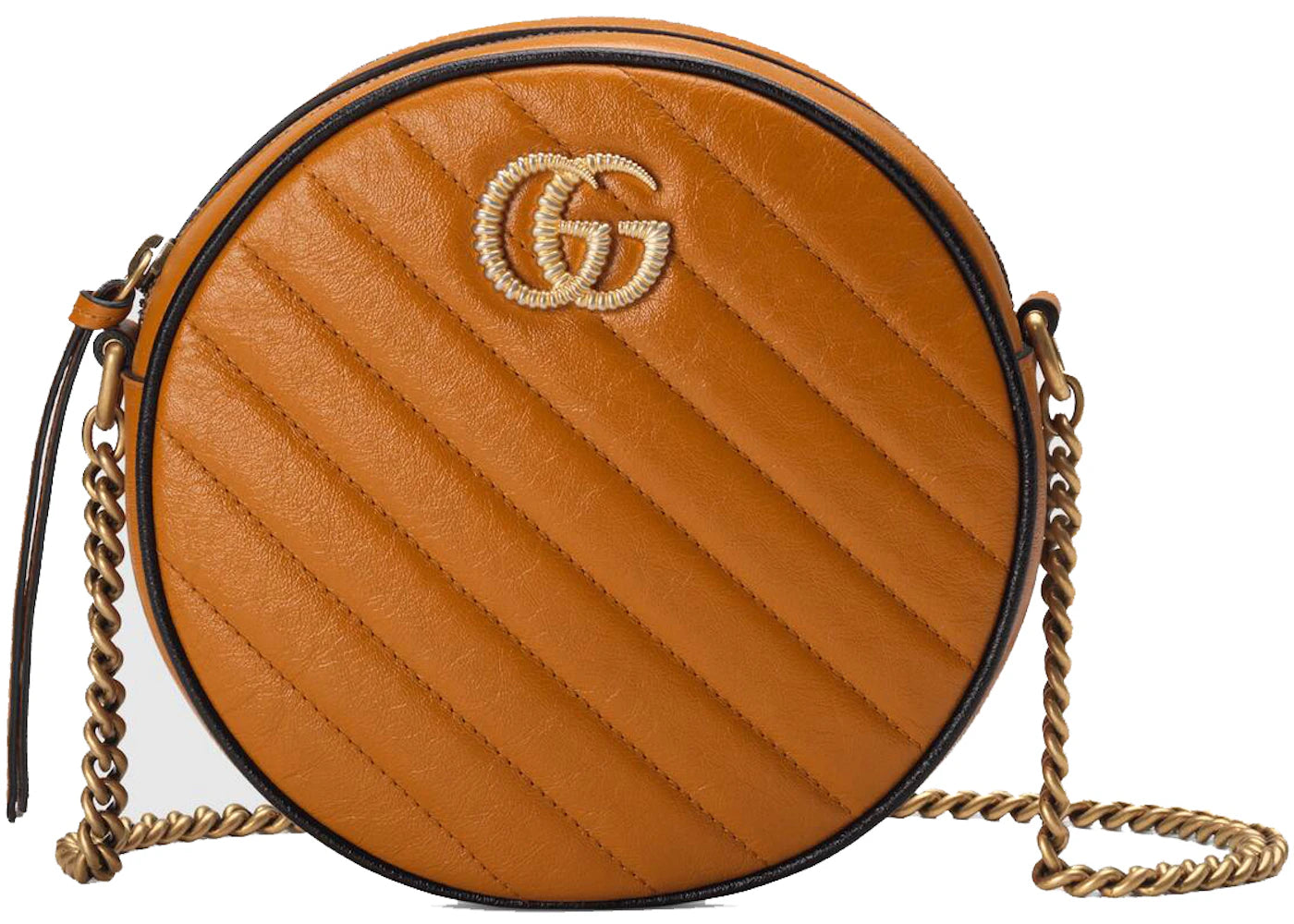 Gucci GG Marmont Round Shoulder Bag Diagonal Matelasse Mini Cognac/Black